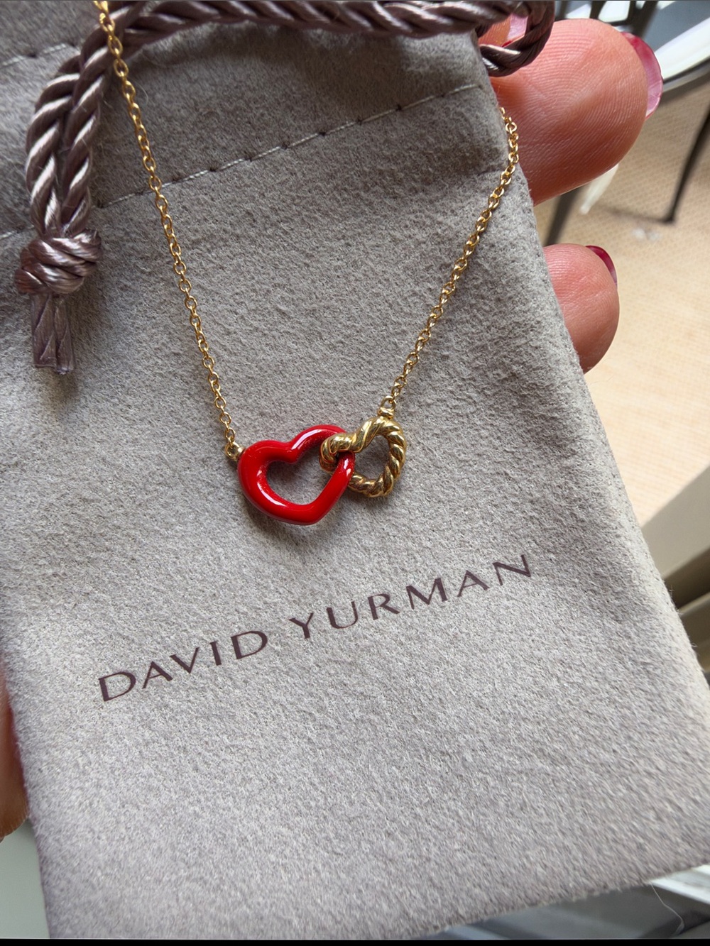 David Yurman 18kt Gold Interlocking Heart Necklace